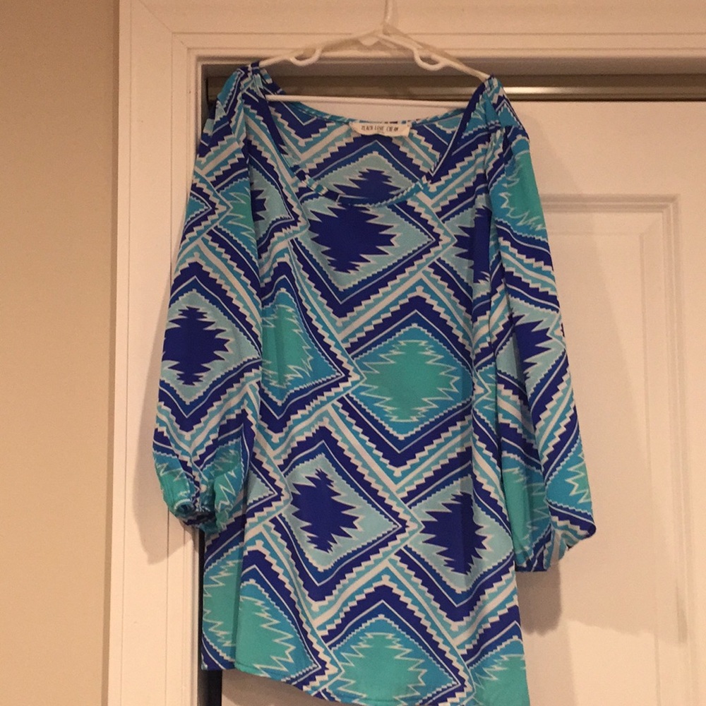 Francesca’s blue chiffon long sleeve blouse